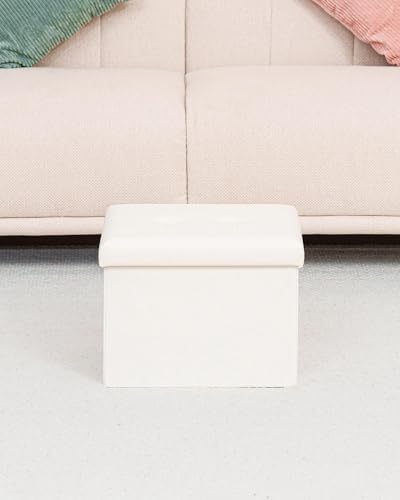 B FSOBEIIALEO Folding Storage Ottoman, 16.5" Faux Leather Ottomans, White - Image 6