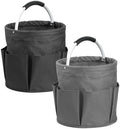 2Pack 17L Foldable Cleaning Supply Caddy with Handle, Portable Bucket Tool Organizer, Garden Tool Bag in 600D Oxford Fabric, Folding Storage Basket for Outdoor, Bathroom, Black + Dark Gray by IHOMAGIC