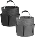 2Pack 17L Foldable Cleaning Supply Caddy with Handle, Portable Bucket Tool Organizer, Garden Tool Bag in 600D Oxford Fabric, Folding Storage Basket for Outdoor, Bathroom, Black + Dark Gray by IHOMAGIC