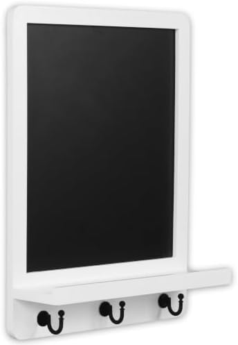 Tirzah 12 x 16 Inch Wall Mounted Magnetic Chalkboard with Shelf and 3 Hooks, White Wood Framed Hanging Memo Board Organizer for Entryway, Kitchen, Home Office by Tirzah