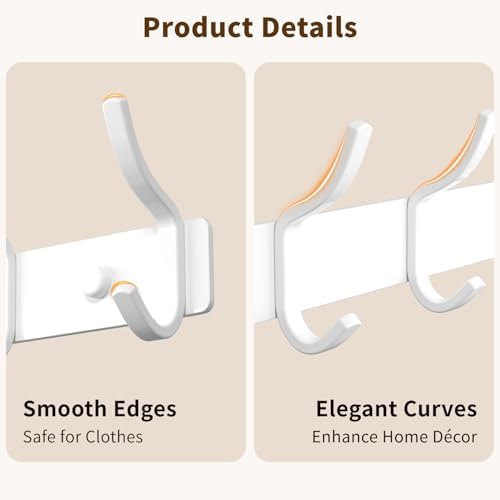 GWAAZXGZ White Coat Rack Wall Mount - 15 Inch Metal 6-Hook Rack(2 Pack) - Image 5