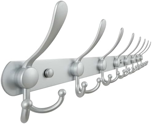 Dseap Coat Rack Wall Mount - 29.5” Long 8-Tri-Hooks Heavy Duty Coat Hanger Rail Wall Hooks for Hanging Coats Hats Clothing Clothes Purse Mudroom Entryway, Silver by Dseap