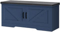 HOMSHO Farmhouse Shoe Storage Bench with 2 Barn Doors & Padded Seat Cushion by HOMSHO