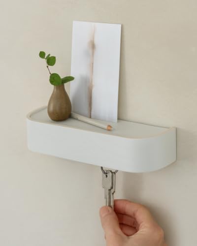 Kazai. Key Holder 'Toke' | Minimalist Key Hook Design from Berlin | Modern Key Holder Wall Mount with Wooden Shelf | Key Rack for Wall as Entryway Organizer | White - Image 4