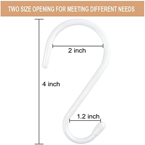 4 Inch Heavy Duty S Hooks - 12 Pack, Large Vinyl Coated, White Rubber Coated Non Slip Metal S Hangers for Hanging Closet, Garden, Plants, Jewelry, Pot, Pan, Cups, Towels - Image 2