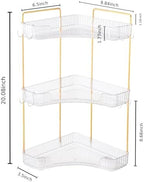 3-Tier Corner Bathroom Organizer Countertop with Hooks, for Makeup, Perfume - Image 2
