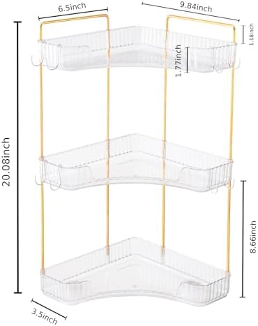 3-Tier Corner Bathroom Organizer Countertop with Hooks, for Makeup, Perfume - Image 2