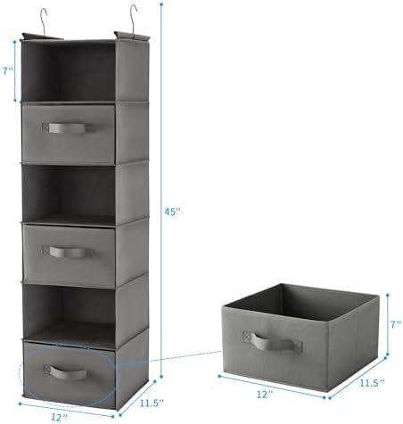 MAX Houser 6 Tier Shelf Hanging Closet Organizer, Closet Hanging Shelf with 2 Sturdy Hooks for Storage, Foldable (Grey-D3) | foldable lightweight fabric space-saving design for Bedroom, Closet Hanging Shelf for Storage with Removable Drawers - Image 3