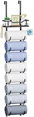 SWTYMIKI Over the Door Towel Rack - 9 Tier Towel Racks for Bathroom Wall Mounted, Towel Holder with Shelf, Hanging Rolled Towel Storage Organizer for Small Bathroom, Camper, RV, Black by SwtyMiki-TidyHomeSweetLife