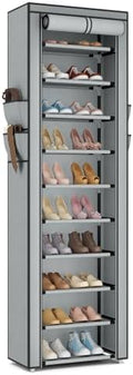 ROJASOP Shoe Rack with Covers 10 Tier Large Shoe Organizer Tall Shoe Closet Storage for 20-22 Pairs Shoe and Boot, Free Standing Shoe Rack Organizer for Closet, Entryway, Bedroom, Grey by ROJASOP