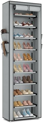 ROJASOP Shoe Rack with Covers 10 Tier Large Shoe Organizer Tall Shoe Closet Storage for 20-22 Pairs Shoe and Boot, Free Standing Shoe Rack Organizer for Closet, Entryway, Bedroom, Grey by ROJASOP