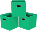 Black Foldable Storage Cubes Bins, Fabric Storage Box Cubes Organizer Baskets with Dual Handles for Home Organizer,Set of 3,(Green) by HEAYEEG