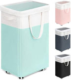 Goodpick Laundry Basket with Wheels, 75L Laundry Hamper with Wheels, Large Laundry Basket with Removable Wash Bag, Clothes Hamper for Laundry, Blue&White by Goodpick