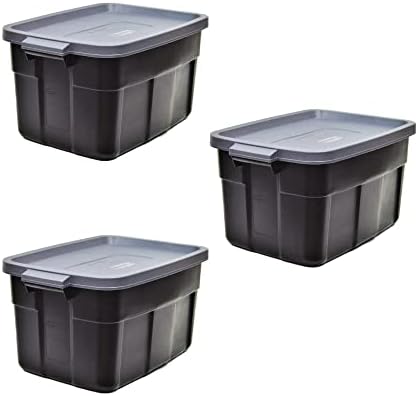 Rubbermaid Roughneck Tote 31 Gallon Stackable Storage Container with Stay Tight Lid & Easy Carry Handles, Black/Cool Gray (3 Pack) - Image 2