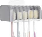 LUEXBOX 5 Slots Wall Mount Toothbrush Holder with Cover, Self Adhesive Toothbrush Storage Organizer for Shower, Toothbrush Hanger for Bathroom, Medicine Cabinet, Dorm (Grey) - Image 6