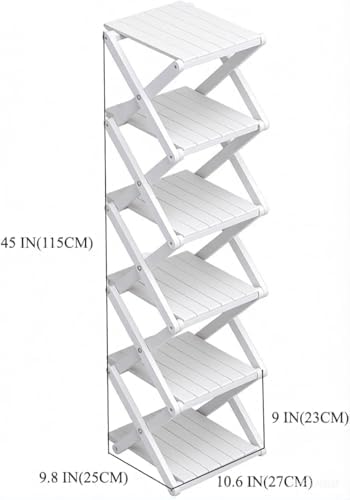 Bamboo Shoe Rack - No Assembly Required, Tall Narrow Foldable Shoe Organizer, Space-Saving Multifunctional Shelf for Entryways, Corners, Bedrooms, Balconies, 6 Layer White (Reinforced And Thickened ) - Image 3