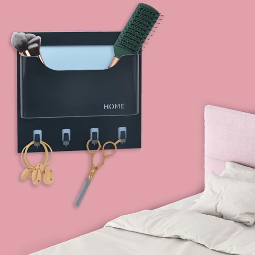 Bedside Shelf Organizer,Stick On Adhesive Wall Mounted Floating Shelf Entryway Mail/Keys Holder - Good for Home,Dorm,Bedroom(Horizontal Type/Black) by MATIMASU