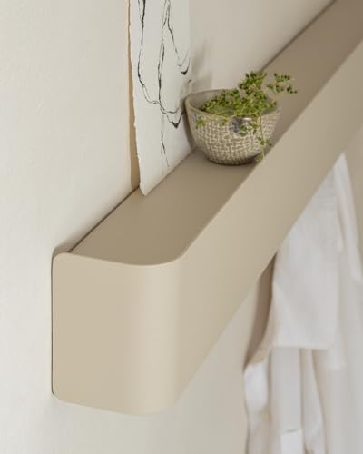 Kazai. Coat Rack Wall Mount with Shelf 'Tone' | Modern Design Coat Hanger with Hidden Hooks and Storage | Hat Rack with Shelf in Metal | Wall-Mounted Purse Organizer | Sand Taupe - Image 2