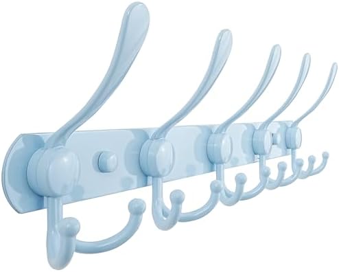 Dseap Coat Rack Wall Mounted - 5 Tri Hooks, Heavy Duty, Stainless Steel, Metal Coat Hook Rail for Coat Hat Towel Purse Robes Mudroom Bathroom Entryway, Blue by Dseap