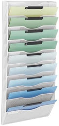 EASEPRES 10 Pocket Mesh Hanging Wall File Organizer, Wall Mounted Mail Paper Document Folder Holder, Clipboard Storage Organization Magazine Rack with Nametag Label for Office Home School, White by EASEPRES