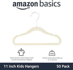 Amazon Basics Kids Space Saving Velvet Non-Slip Clothes Hangers with Shoulder Notches for Infant and Toddler, 11.6", Beige 50 Count (Pack of 4) - Image 2