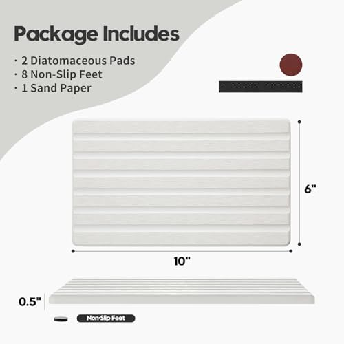 Razborci 2PCS Water Absorbing Stone Drying Tray Mat for Bathroom Sink & Kitchen Counter Organizer, Quick Dry Dish Soap Dispenser Sponge Holder, Vanity Sink Caddy, Drink Bar Coaster, White - 10"*6" - Image 2
