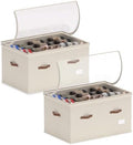 Vincona Shoe Organizer for Closet, 2 Pack Foldable Shoe Storage Bins with Clear Cover & Handles, 16-Compartment Shoe Box for Sneakers, Heels, Boots, Space-Saving Shoe Rack for Entryway, Dorm, RV by Vincona