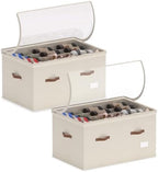 Vincona Shoe Organizer for Closet, 2 Pack Foldable Shoe Storage Bins with Clear Cover & Handles, 16-Compartment Shoe Box for Sneakers, Heels, Boots, Space-Saving Shoe Rack for Entryway, Dorm, RV by Vincona
