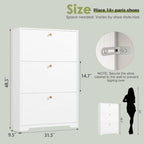Nicetree Shoe Cabinet with 3 Flip Drawers, Modern Entryway Organizer, White - Image 2