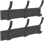 Grey 3-Hook Wall Coat Rack – Modern Metal Hanging Track, No-Drill Adhesive Mount, Space-Saving Entryway Organizer for Jackets, Hats & Bags, Perfect for Bathroom, Bedroom, Hallway (2-Pack) by Vollumo