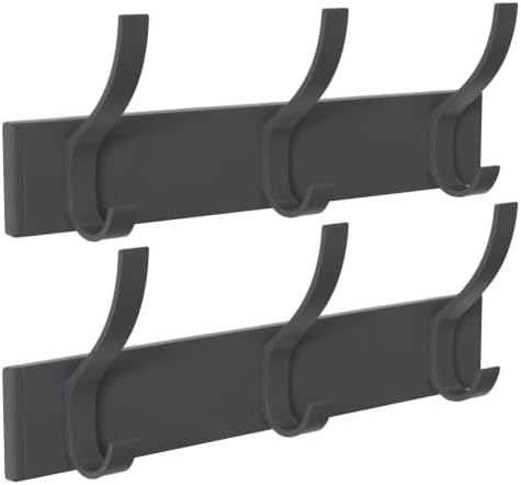 Grey 3-Hook Wall Coat Rack – Modern Metal Hanging Track, No-Drill Adhesive Mount, Space-Saving Entryway Organizer for Jackets, Hats & Bags, Perfect for Bathroom, Bedroom, Hallway (2-Pack) by Vollumo