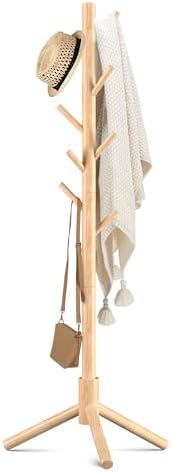 Haddockway 3 Adjustable Freestanding Wooden Coat Rack Stand 8 Hooks,Hallway by Haddockway