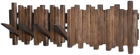Natural Wood Wall Mounted Piano Coat Rack| Coat Rack Wall Mount| Flip Down Wall Hook Rack 7 Hooks| Entryway Wall Art Hook,Made of Acacia Wood (Wood Wax Oil Dyed Walnut Color).Wall Art by Gogreebell