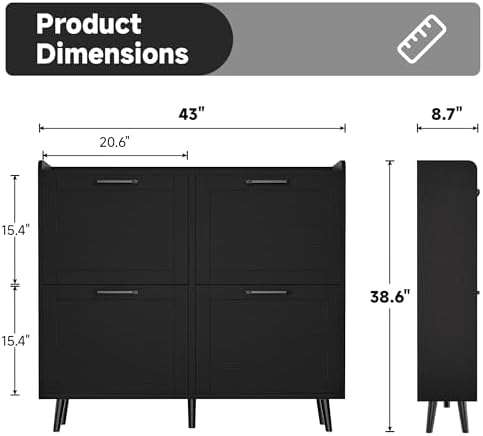 Shoe Storage Cabinet with 4 Flip Drawers, Freestanding Shoe Organizer with Adjustable Shelf & Anti-Tipping Device, Hidden Shoe Rack for Entryway, Hallway, Foyer, Lounge（Black） - Image 2