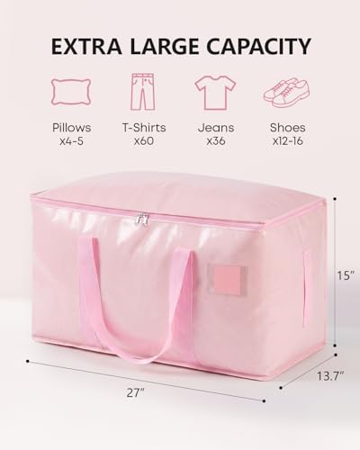 Heavy Duty Moving Bags Extra Large, Premium Storage Bags with Durable Zippers, Reinforced Handles, Moving Supplies for Clothes, Bedding, College Dorm Essentials, 12 Pack Pink - Image 6