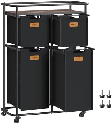 VASAGLE Laundry Sorter with Wheels, Portable Rolling Cart, 39.6 Gal.(150 L) by Unknown