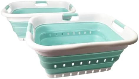 SAMMART Pack of 2 Collapsible Plastic Laundry Basket & Clothes Hamper, Comfort Non-Slip Handle, Foldable Storage Organizer with Space Saving Design, Portable Pop Up Container for Indoor and Outdoor - Image 3