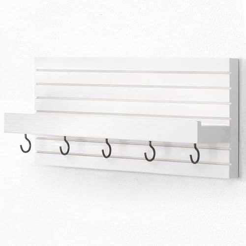 Lwenki Decorative Key Holder for Wall with Shelf, Entryway Shelf with Hooks Holds Leashes, Jackets and Glasses – Sturdy Wood Keyholder Entrance Hanger with Mounting Hardware (White, Medium) - Image 7