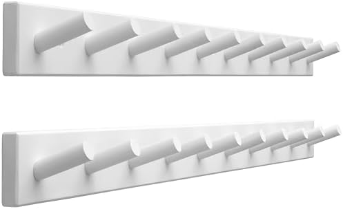 SKOLOO Wall Mounted Coat Rack 38", 10 Hooks, Bamboo, Shaker Style, White by SKOLOO
