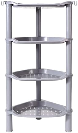 4 Tier Shower Caddy Corner,Plastic Shower Shelf Organizer for Inside Bathroom, Bathtub, Shower Pan, 13.5 x 10 x 33.5 Inches,Grey(Round Slot Grey 4 Tier) by SLZBCY