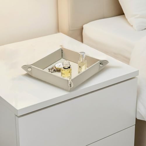 UnionBasic Valet Tray, Jewelry Tray for Rings Watches Earrings, Entryway Catchall Caddy for Coins Keys Change, Nightstand Organizer Bedside Valet Holder, Trays for Electronic Gadgets, Lychee Beige - Image 5