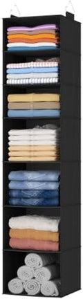 Lifewit Hanging Closet Organizer and Storage for Clothes 7 Tier | Portable, Foldable, Fabric, Top of Shelves with 2 Sturdy Hooks, Clothing Organization for Wardrobe, Dorm, Bedroom, Black by Lifewit