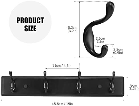 Badiano Heavy Duty Wooden Coat Rack, Wall-Mounted Organizer, 19 Inch, Black - Image 2