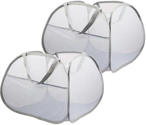 2 Pack Collapsible Laundry Baskets, 90L Large Foldable Laundry Basket, Durable Mesh Pop Up Hampers for Laundry, Dirty Clothes Laundry Hamper for Bedroom, Bathroom, Dorm, Laundry Room, Travel Grey by Bemkoo