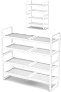 Expandable Metal Shoe Rack for Closet, Entryway & Garage, 4-Tier, White | Adjustable Height for Boots, Stackable Design, Dense Mesh Shelves for Heels, Fits Small Spaces, Apartments and Rentals by SNTD