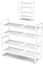 Expandable Metal Shoe Rack for Closet, Entryway & Garage, 4-Tier, White | Adjustable Height for Boots, Stackable Design, Dense Mesh Shelves for Heels, Fits Small Spaces, Apartments and Rentals by SNTD