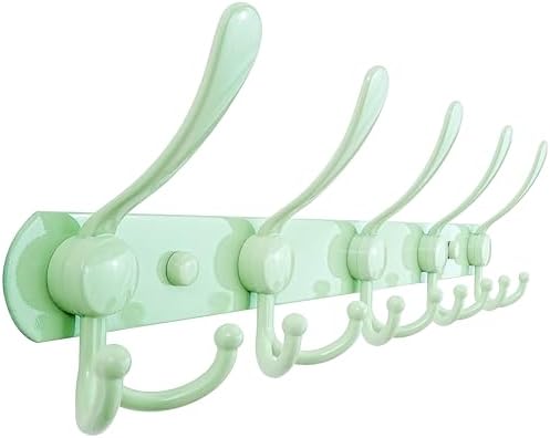 Dseap Coat Rack Wall Mounted - 5 Tri Hooks, Heavy Duty, Stainless Steel, Metal Coat Hook Rail for Coat Hat Towel Purse Robes Mudroom Bathroom Entryway, Green by Dseap