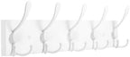 Kuhome Coat Rack Wall Mount Coat Hooks Wooden Hat Rack for Wall Hooks Pine Real Wood Plank 16.9" White Coat Hanger with 5 White Triple Hooks for Hanging Coat Hat Jacket by Kuhome