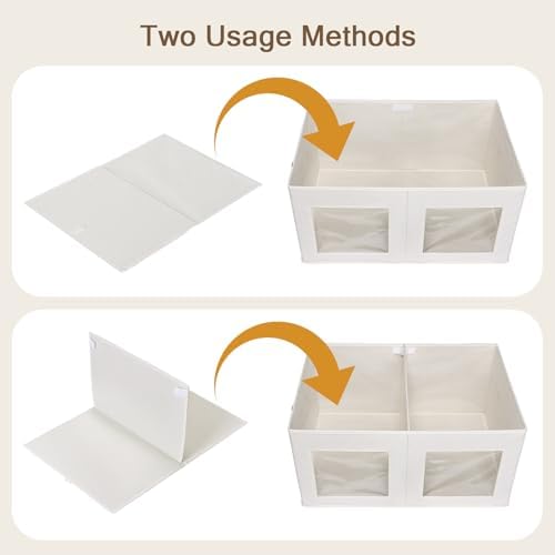 Univivi Large Fabric Storage Bins with Lids for Clothes 2 Pack, Beige - Image 3