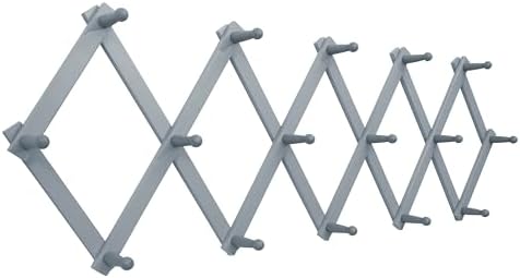 SKOLOO Accordion Wall Hanger with 16 Hooks, Modern Expandable Coat Rack Hat Rack for Wall, Solid Wooden, Dusty Gray Oak by SKOLOO